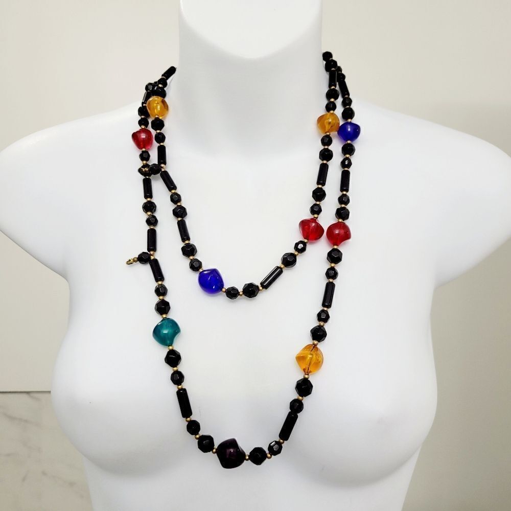 2/$20 Vintage Black & Colour Beads Long Necklace Length: 50"